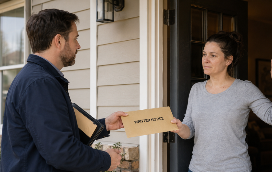 Landlord serving a written notice to an occupant at a rental property